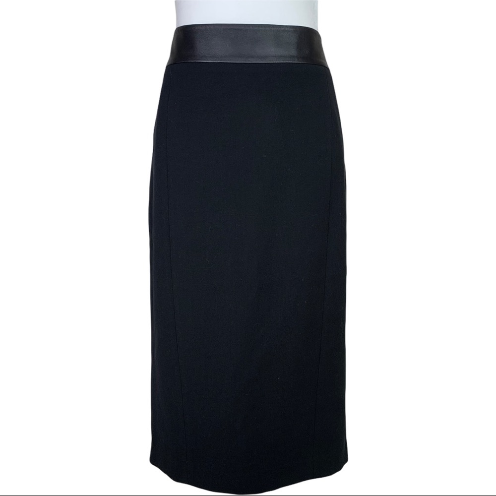 Cassis Black Leather Trim Pencil Skirt Size 10 NWT